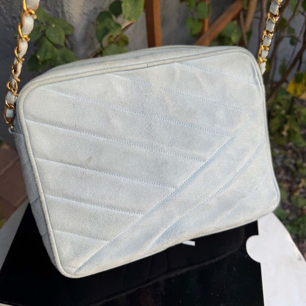 Chanel 90s Vintage Suede Quilted Camera Shoulder Bag - Picture 5 of 16